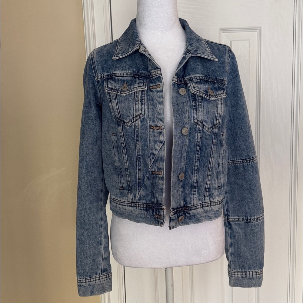 Free People We The Free Rumors Denim Jacket Light Indigo Small Distressed